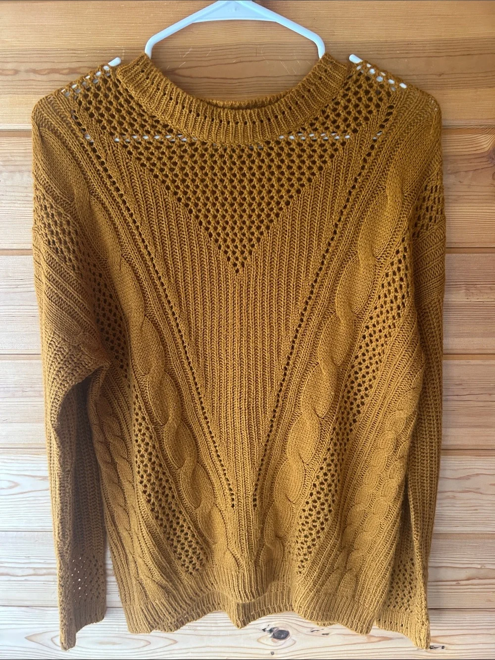 Cozy Cable Knit Crewneck Sweater in Mustard